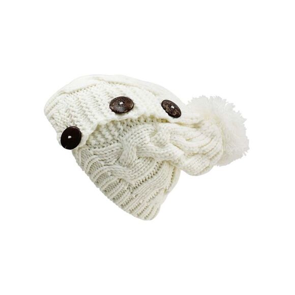 Cable Knit Slouchy Beanie Hat With Button Trim - Picture 2 of 6